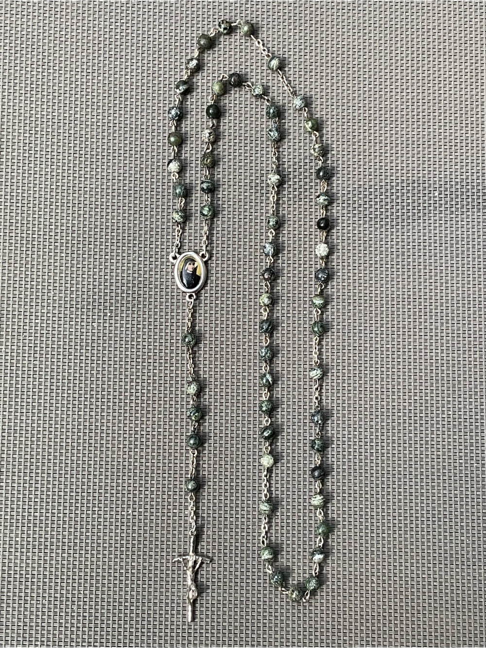 Beautiful Green Jasper Rosary St. Faustina Relic Centerpiece 20” 6mm Beads